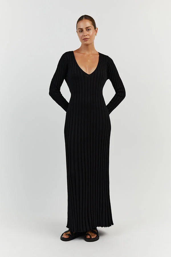 Sophia V-Neck Knit Midi Dress™