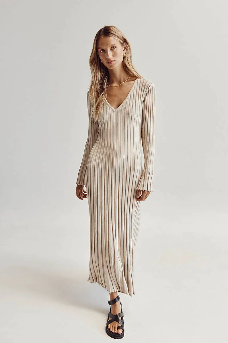 Sophia V-Neck Knit Midi Dress™