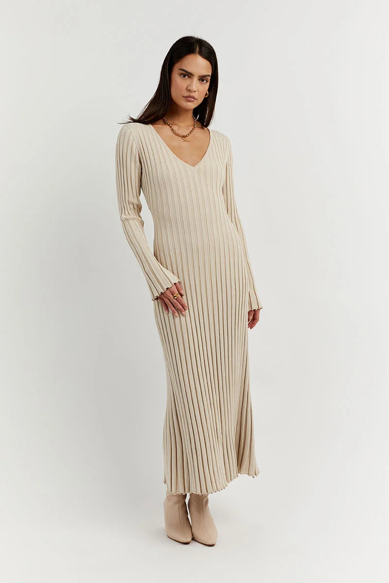 Sophia V-Neck Knit Midi Dress™